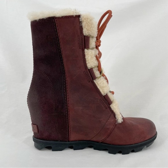 Sorel Joan of Arctic II Cattail Leather Suede Shearling Trim Wedge Mid Boots 9 - Picture 4 of 16